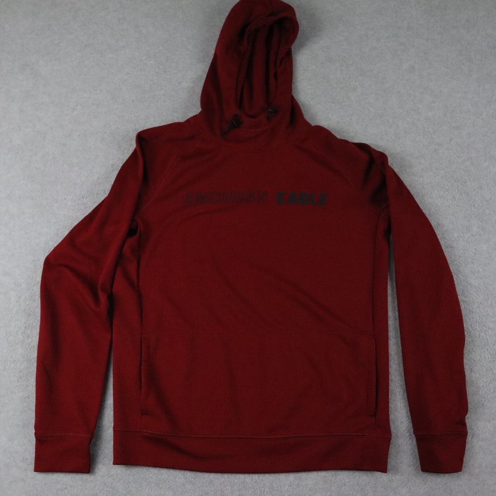 American Eagle Hoodie Mens XS Flex Active Pullover Waffle Knit Red Long Sleeve